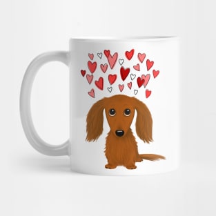 Cute Dog | Longhaired Red Dachshund with Hearts | Valentine's Day Mug